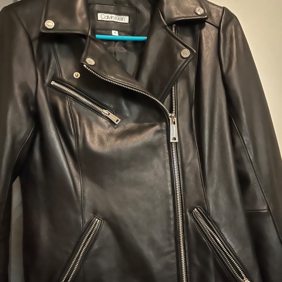 Calvin Klein Women’s XS Black Leather Zip Moto Jacket - Picture 7 of 9